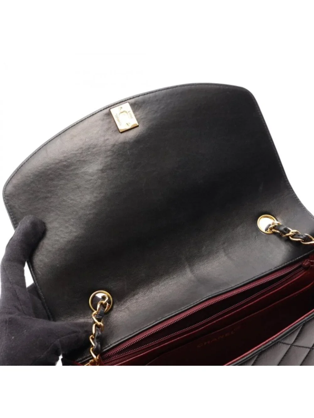 Chanel Shoulder Bag Quilted Diana Flap Black Lambskin Chain